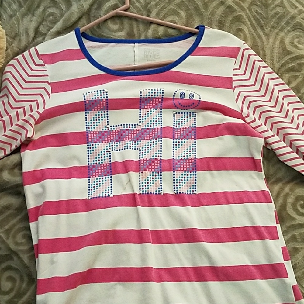 Pink striped elbow sleeved blouse